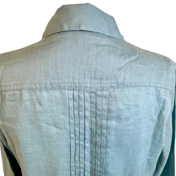 SUNDANCE Blue Katina Linen Pintuck Tunic Shirt Sz M Pleated Boho Travel‎ Relaxed - Picture 7 of 14